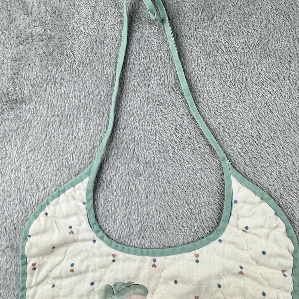 Vintage 1980s‎ Primitive Quilted Bib Clowns Handmade Baby Feeding Green White